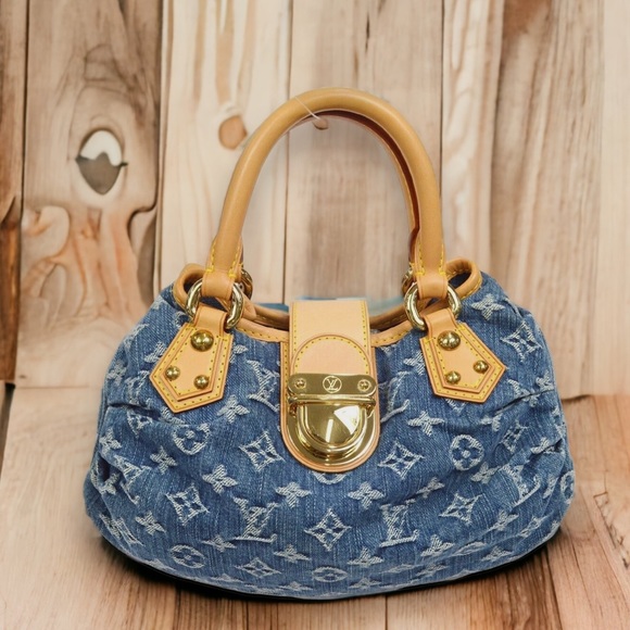Louis Vuitton Pleaty handbag satchel blue monogram denim *rare* LIKE NEW - Picture 1 of 4